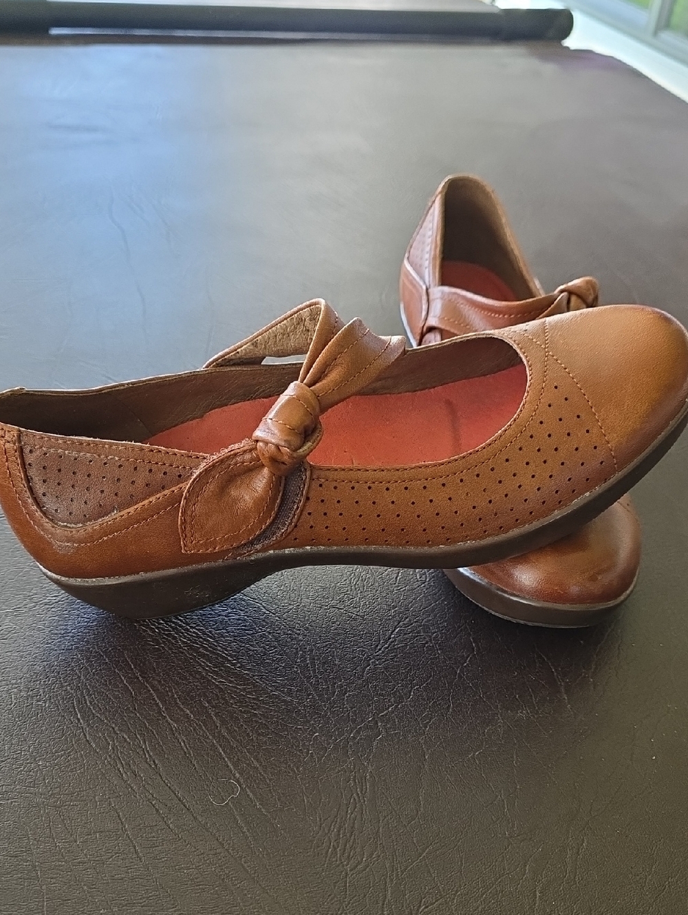 Dansko Brown Leather Mary Jane Flats with Knotted Cross Strap - Picture 2 of 8